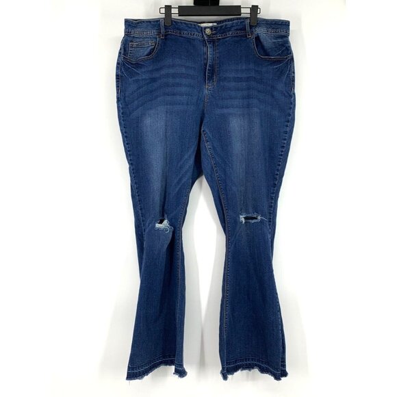Cato Denim - Cato Jeans Flare Blue Distresed Denim Released Raw Hem